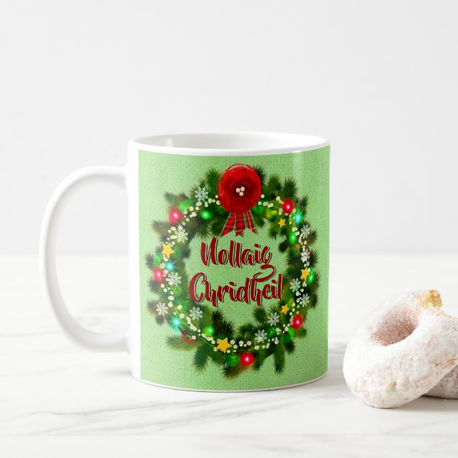 Nollaig Chridheil Scottish Christmas Coffee Mug (With Donut)