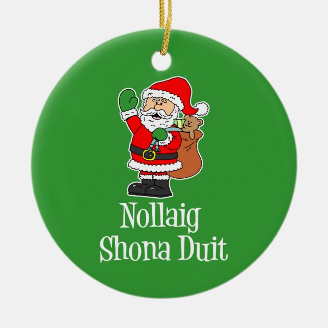 Nollaig Shona Duit Irish Christmas Santa Ceramic Tree Decoration (Front)