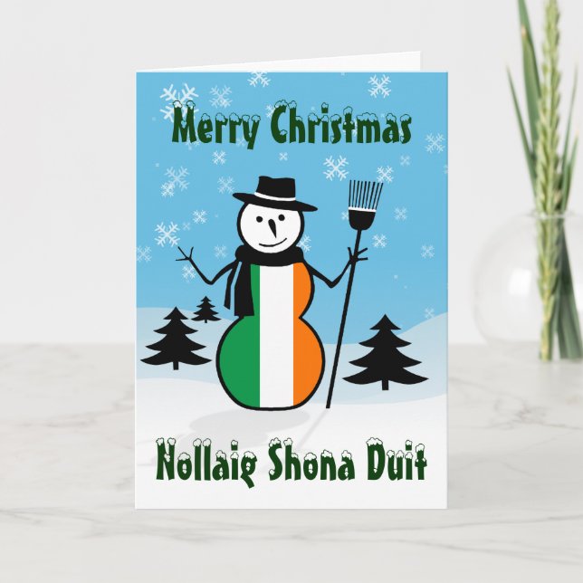 Nollaig Shona Duit Merry Christmas Ireland Snowman Holiday Card (Front)