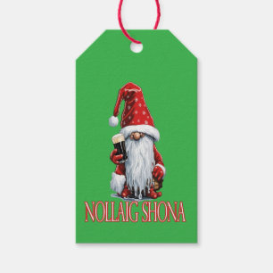 Nollaig Shona Gnome Holding A Glass Of Irish Dry Gift Tags