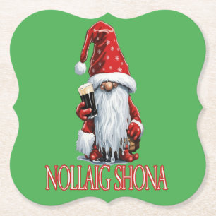 Nollaig Shona Gnome Holding A Glass Of Irish Dry Paper Coaster