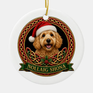 Nollaig Shona Goldendoodle Celtic Christmas Ceramic Tree Decoration