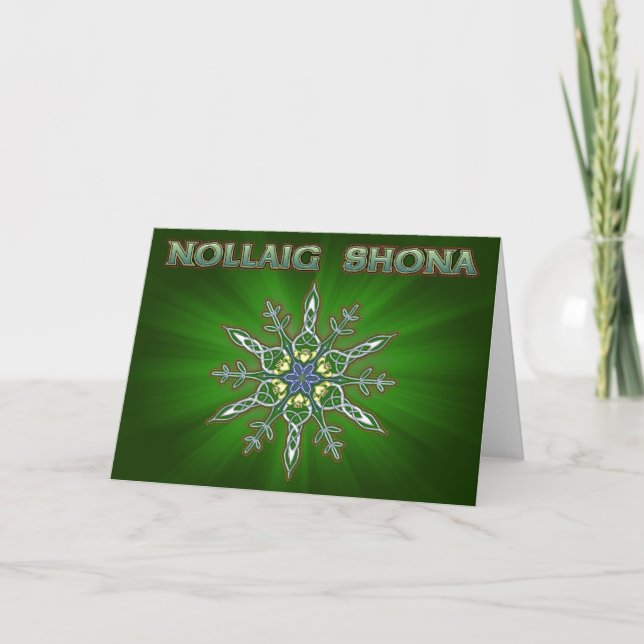 Nollaig Shona (Happy Christmas)Green Holiday Card (Front)