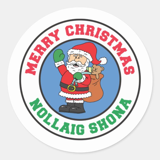 Nollaig Shona Irish Christmas Santa Classic Round Sticker (Front)
