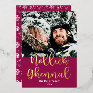 Nollick Ghennal, Manx Merry Christmas, Elegant Foil Holiday Card