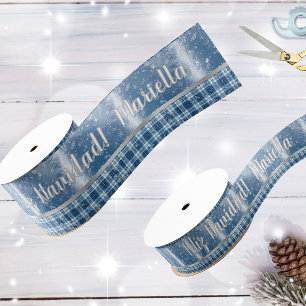 Nombre Spanish Feliz Navidad Elegante Azul Grosgrain Ribbon
