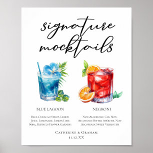 Non-Alcoholic Blue Lagoon Negroni Mocktail Menu Poster