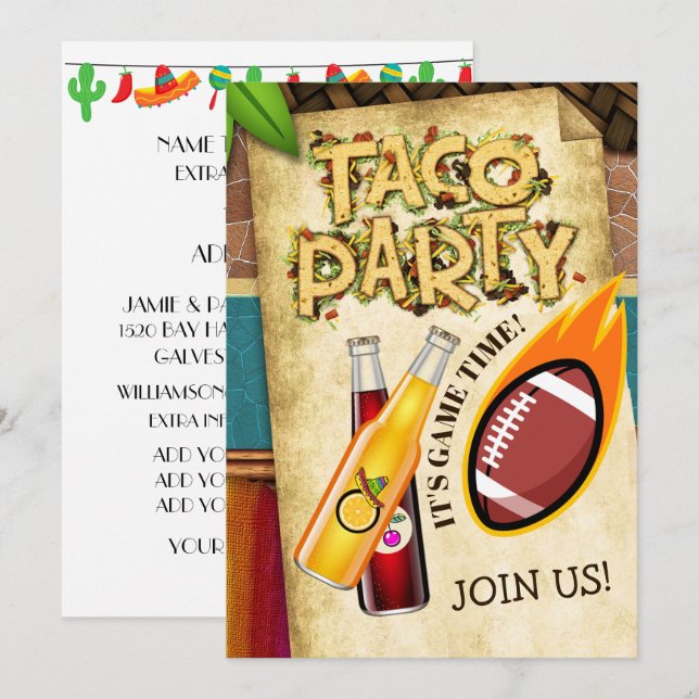 Non Alcoholic Football Taco Party Invitation (Front/Back)