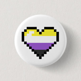 Non Binary 8-Bit Retro Pride Heart 3 Cm Round Badge