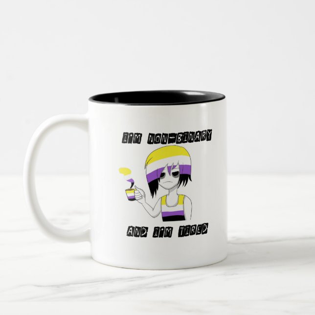 Non-Binary and Tired  (Pride Month 2019) Two-Tone Coffee Mug (Left)