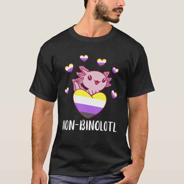 Non Binary Axolotl Heart LGBT Nonbinary Flag Gende T-Shirt (Front)