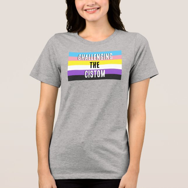 Non-binary Challenging the Cistom  Tri-Blend Shirt (Front)