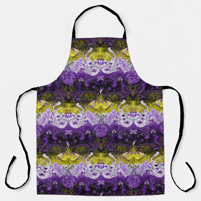 Non-Binary Dragon Damask - NonBinary Pride Flag Apron (Front)