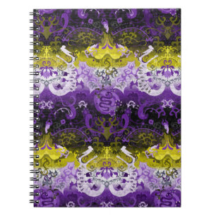 Non-Binary Dragon Damask - NonBinary Pride Flag Notebook