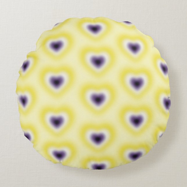 Non binary flag colours on a blurred heart round cushion (Front)