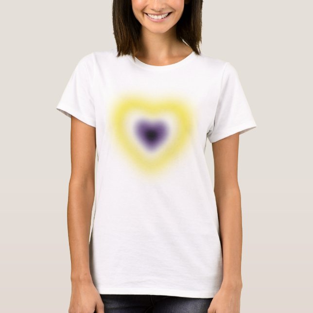 Non binary flag colours on a blurred heart T-Shirt (Front)