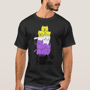 Non Binary Flag Cute Cats Pile Nonbinary Pride Cat T-Shirt