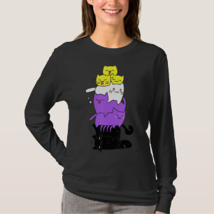 Non Binary Flag Cute Cats Pile Nonbinary Pride Cat T-Shirt