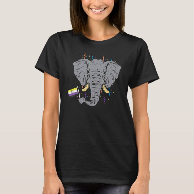 Non Binary Flag Elephant Lgbt Pride Month Nb Ally  T-Shirt (Front)