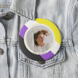 Non-binary flag gender pronouns photo 3 cm round badge