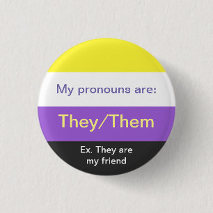 Non-binary flag they/them pronouns button