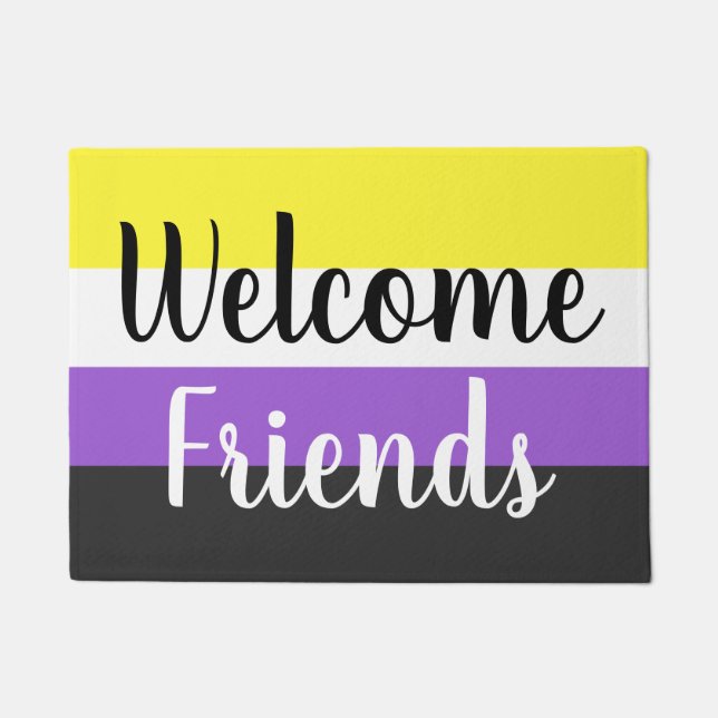 Non-binary flag Welcome Friends Doormat (Front)