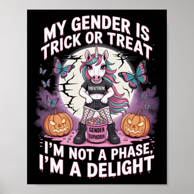 Non-binary Halloween Unicorn Pronouns Not A Phase  Poster (Front)