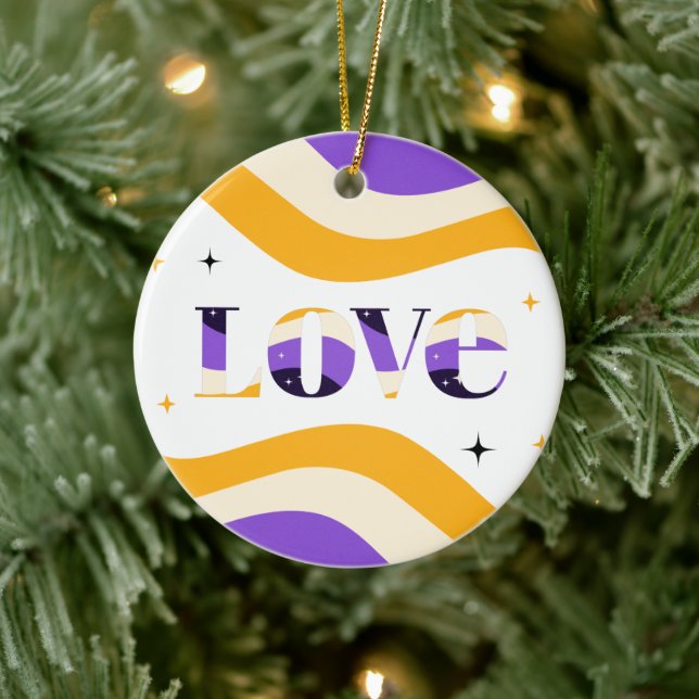 Non - Binary Love Typography Pride Sparkly Text   Ceramic Tree Decoration (Tree)