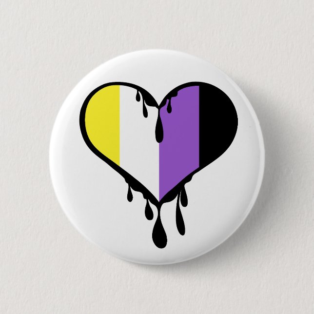 Non-Binary Pride Dripping Heart 6 Cm Round Badge (Front)