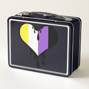 Non-Binary Pride Dripping Heart Metal Lunch Box