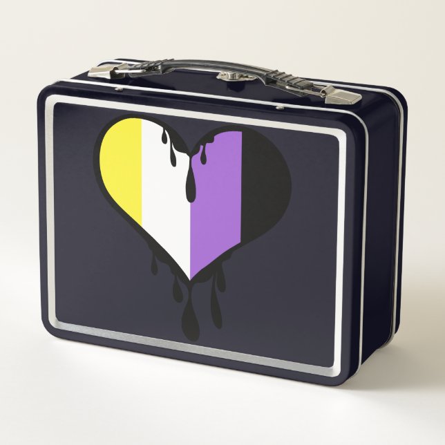 Non-Binary Pride Dripping Heart Metal Lunch Box (Back)