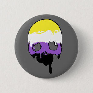 Non-Binary Pride Dripping Skull 6 Cm Round Badge