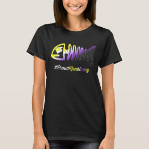 Non Binary Pride Fish Skeleton Lgbtq Nonbinary Fl T-Shirt