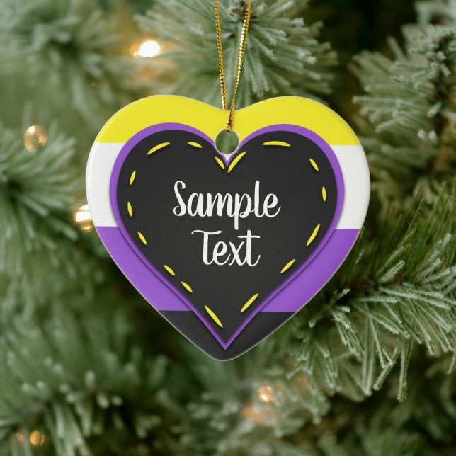 Non-binary pride flag heart with text ceramic tree decoration (Tree)