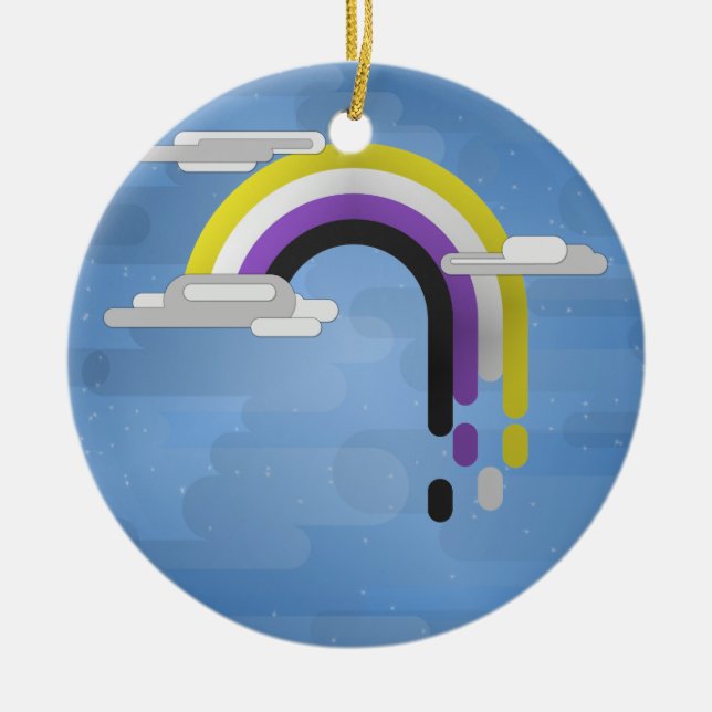 Non-Binary Pride Flag Minimalist Drip Rainbow  Ceramic Tree Decoration (Front)
