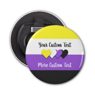 Non-binary pride flag with hearts bottle opener