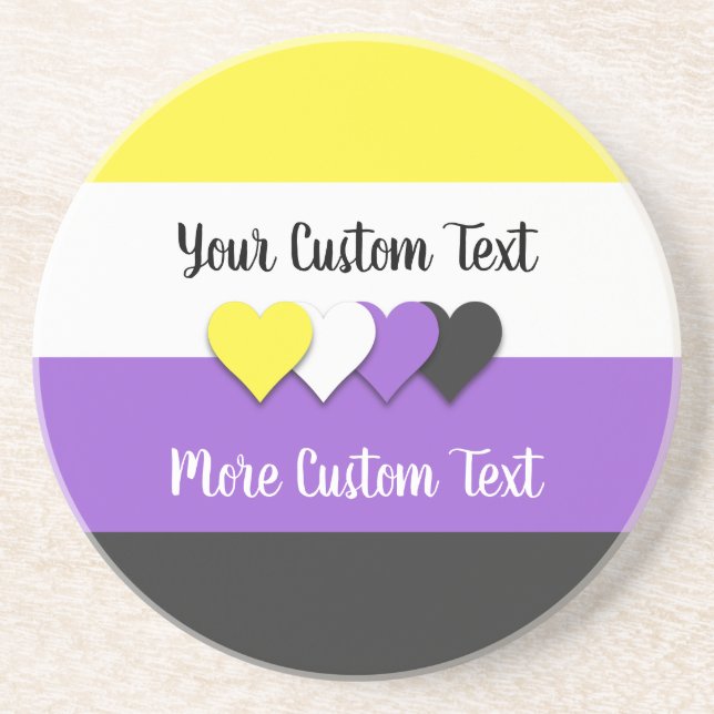 Non-binary pride flag with hearts coaster (Front)