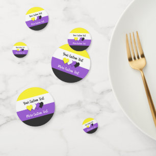 Non-binary pride flag with hearts confetti