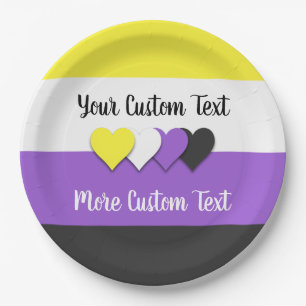 Non-binary pride flag with hearts paper plate