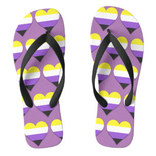 Non-Binary Pride heart design Flip Flops