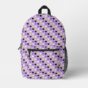Non Binary Pride Heart Pattern Nonbinary Pride Printed Backpack
