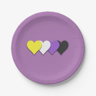 Non-binary pride hearts  paper plate
