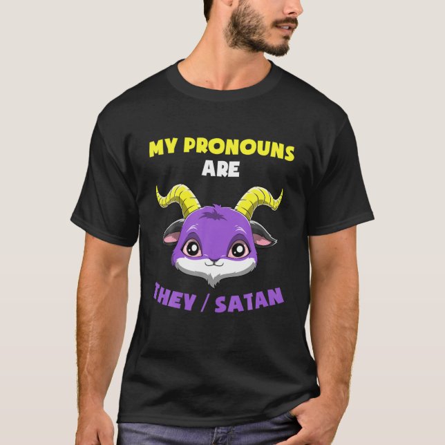 Non Binary Pride LGBTQ Satan Pronouns T-Shirt (Front)