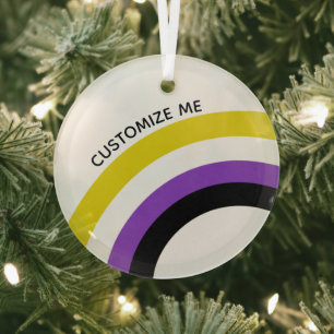 Non Binary Rainbow Flag Personalised Christmas Glass Tree Decoration