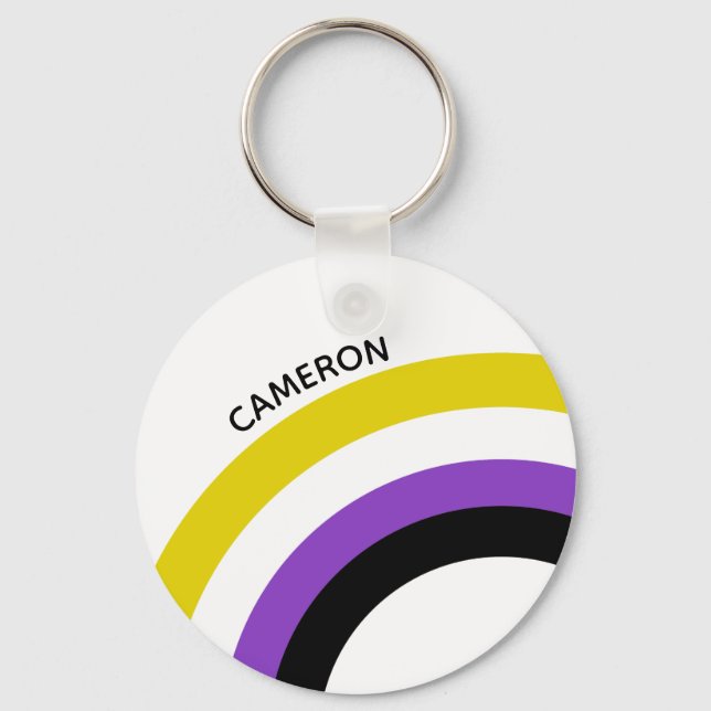 Non-Binary Rainbow Non Binary Flag Monogram Key Ring (Front)