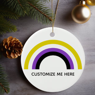 Non-Binary Rainbow Non Binary Pride Flag Custom Ceramic Tree Decoration