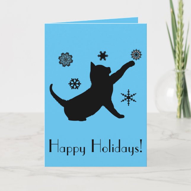 Non-Denominational Holiday Cat with Snowflakes Card (Front)