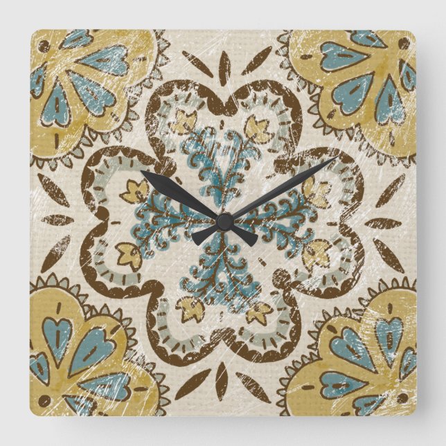 Non-Embellished Batik Square II Wall Clock (Front)