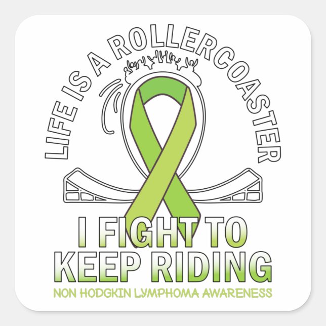 Non hodgkin lymphoma cancer awareness lime ribbon square sticker (Front)