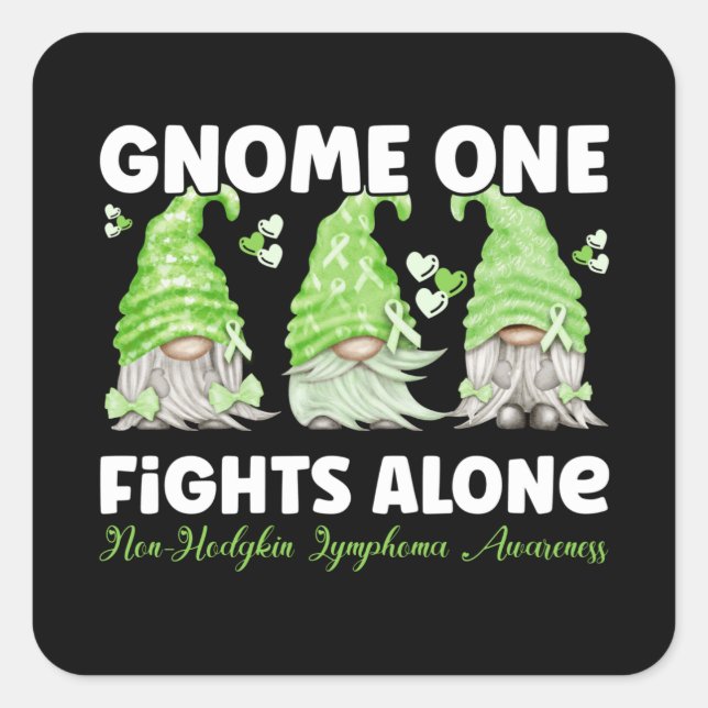 Non Hodgkin Lymphoma Cancer Lime Ribbon Gnome Square Sticker (Front)